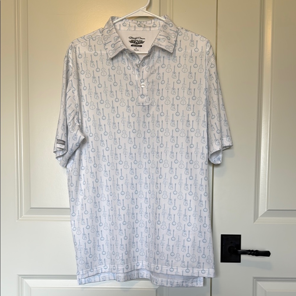 Men's White and Blue Polo Shirt